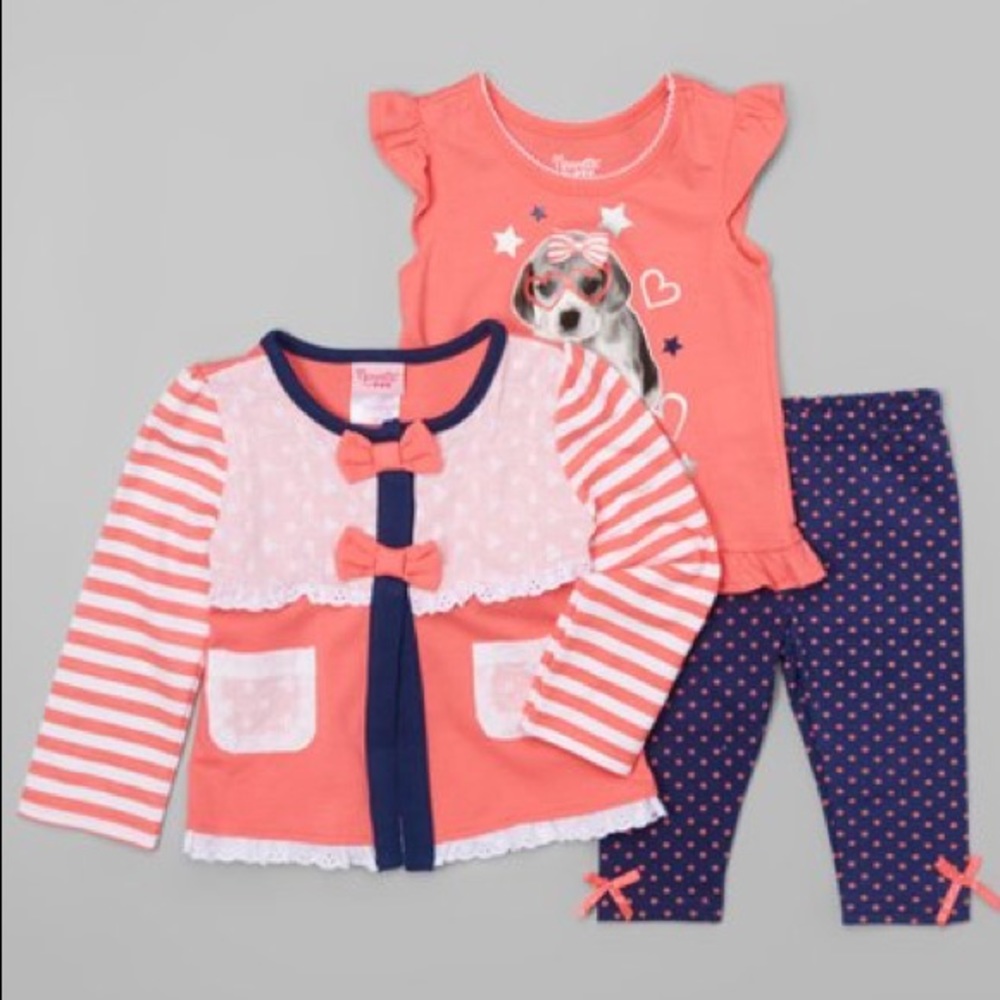 Nannette Lace Cardigan Puppy Tee Bow Dot Leggings